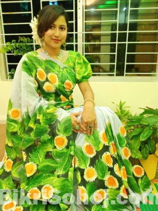 Hand Print Half Silk Sharee